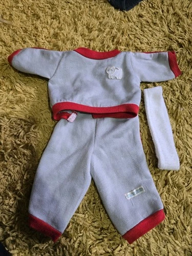 vintage Cabbage patch kid red and grey kitty tracksuit and headband outfit