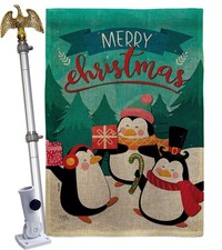 Breeze Decor Penguins Christmas Burlap House Flag Eagle Set Small Made in USA