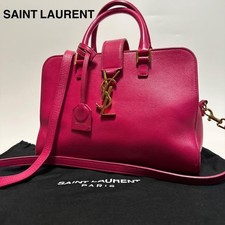 Saint Laurent Baby Cabas 2way Pink Leather Shoulder Bag Dust Bag Charm Authentic