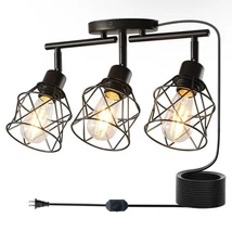 Dimmable Black Plug in Track Lighting Kit,3 Light Plug in Ceiling Light with ...