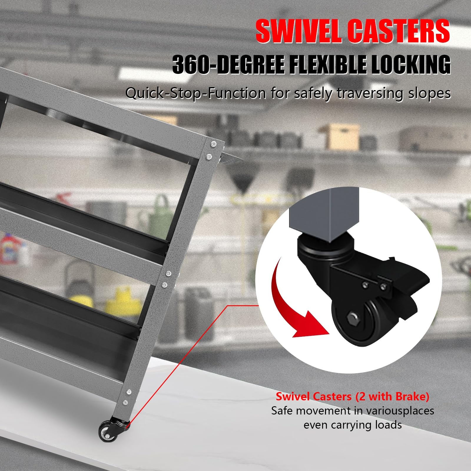 3 Tier Rolling Metal Tool Cart, Utility Carts Storage Organizer, for Garage F...