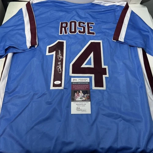 Pete Rose Autographed/Signed Philadelphia XL  Retro Blue Baseball Jersey JSA COA