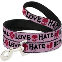 Dog Leash 6-FEET Love/Hate/Betrayal Pink/Black/Fuchsia (Us Import)