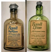 Vintage Royall Lyme Bermuda Bay RUM Lotion After Shave Glass Bottle Bay Leaf Set