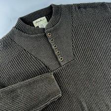 VTG Eddie Bauer Sweater Mens M Henley Chunky Fisherman Ribbed Knit USA Pullover