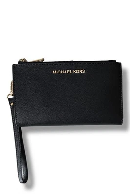 Michael Kors Jet Set Travel Double Zip Wristlet Saffiano Leather Wallet Black - Bild 1 von 4