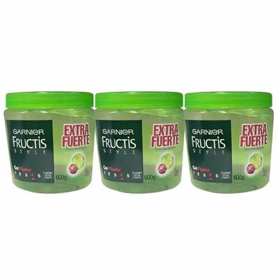 Pack of (3) New Garnier Fructis Gel Fijador Extra Fuerte, Hair Gel 600 g