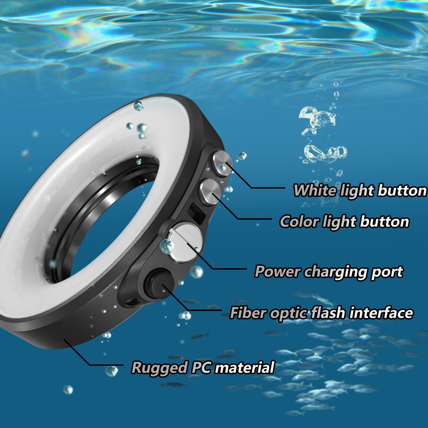 Seafrogs SL-108 40m Waterproof Macro Ring Flash Light 1200 LM Rechargeable Light