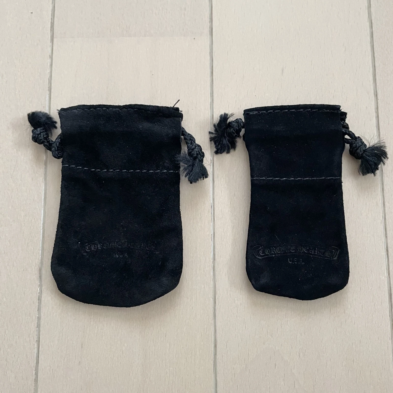 CHROME HEARTS Dust Bag Jewelry pouch Set 2pc Rare Black Suede Leather Used Logo