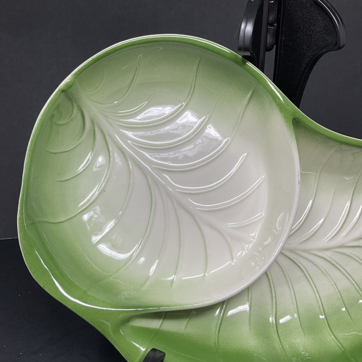 P.B.C. Central Valley Livin' 入手困難レア皿盤！ Valley Vista California Pottery Green Leaf Chip And Dip Dish Mid