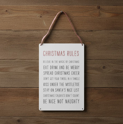 Festliches Blechschild Familie Weihnachten Regeln Sei fröhlich! Wohndeko Wandrelief 30 cm