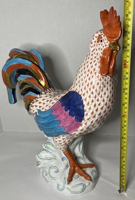 Herend Rust Fishnet Porcelain 16'' Tall Rooster 5030