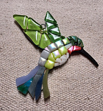 Hummingbird Mosaic Glass Suncatcher Hanging Ornament Multicolor 4in x 4in