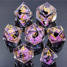 Roycevon Resin DND Dice Set with Gift Box, 7Pcs Cat Liquid Core Role Playing 