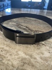 Dark Brown Synthetic Leather Belt Size 34 Silver Tone Buckle