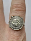 Old Vintage English 925 Silver Ring With 1940 Threepence 3d Coin - UK Size R
