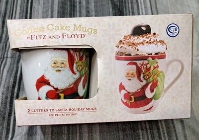 Fitz and Floyd Christmas Coffee Cake Mugs 2 Letters To Santa Holiday Mug NEW