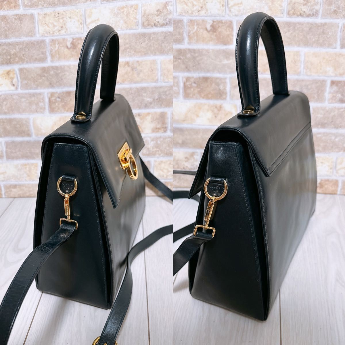 Salvatore Ferragamo All Leather 2way Bag E-21 C636 Black