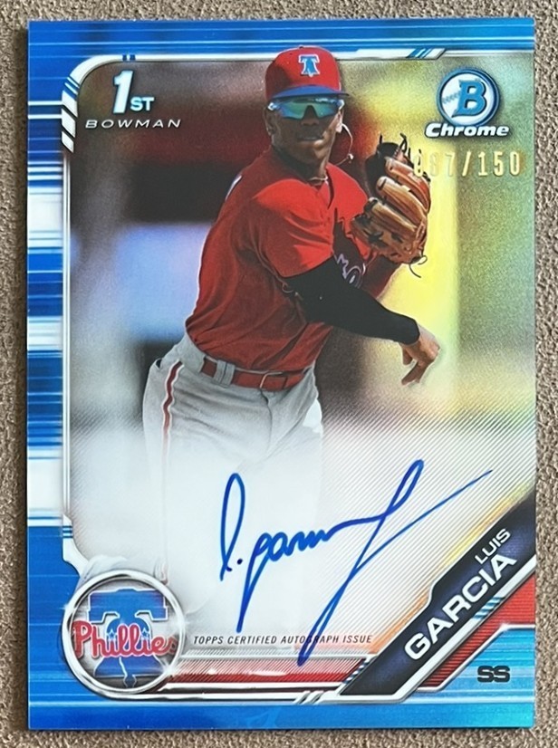 2019 Bowman Chrome 1st Autograph Blue Refractor /150 Luis Garcia Rookie #CPA-LG