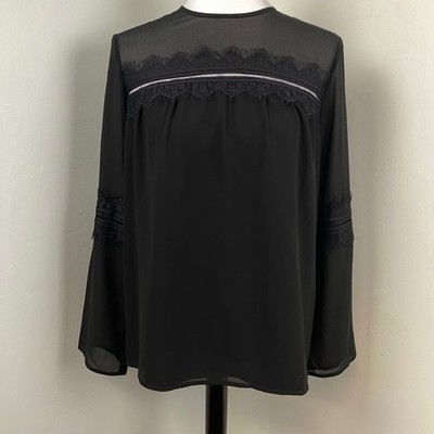Twinset Milano Black Lacey Fringe Polyester Long Sleeve Blouse Size 42 Medium