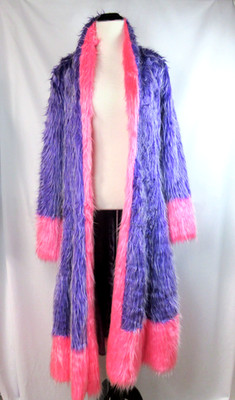 FESTIVAL Faux Fur Long Fuzzy Cardigan Open Front M/L Purple Pink CHELLA FEST