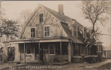 Letrero de cerveza Hockanum CT oficina de correos helado moxie década de 1900 RPPC foto postal