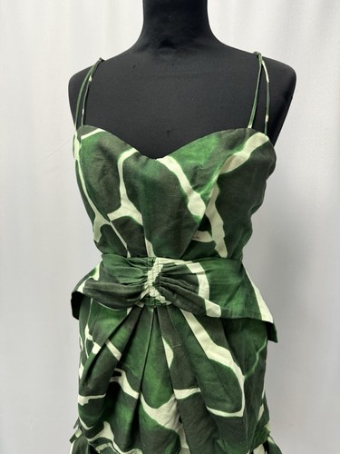 Mini Vestido Roberto Cavalli Verde Lazo Para Mujer Volantes Dobladillo Talla UK 8 - Imagen 2 de 8