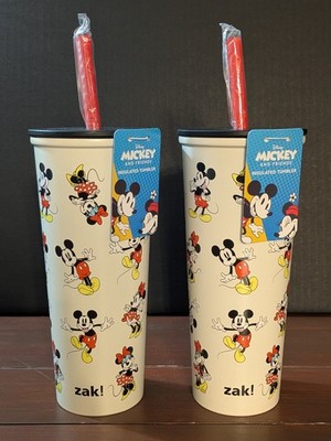 (2) Zak! Designs Disney Mickey and Friends Insulated Tumbler with Straw 24oz 