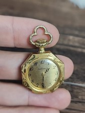   Vintage   Caravelle Swiss Bulova 8235 Wind Up Pocket Watch With Chain Works   