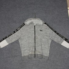 PINK Victoria's Secret Hoodie Womens L Gray Logo Sequin Dog Zip Up