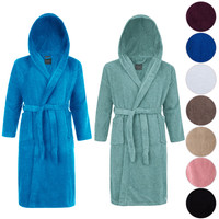 Cotton Hooded Bathrobe Thick Towelling Mens & Ladies Bath Robe Dressing Gown 