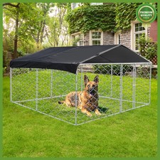 Outdoor Dog Kennel Large Dog Cage Heavy Duty Dog Playpen Metal Pet House w/Cover