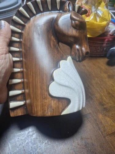 Vintage Royal Hickman Haeger Pottery Trojan Horse Vase Brown White Accents