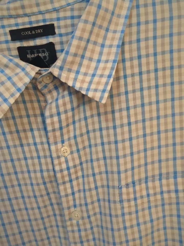 Camisa Harbor Bay Hombre Talla 4XL Fresca y Seca Botón Blanco Azul Cuadros A75 Foto 2 de 4