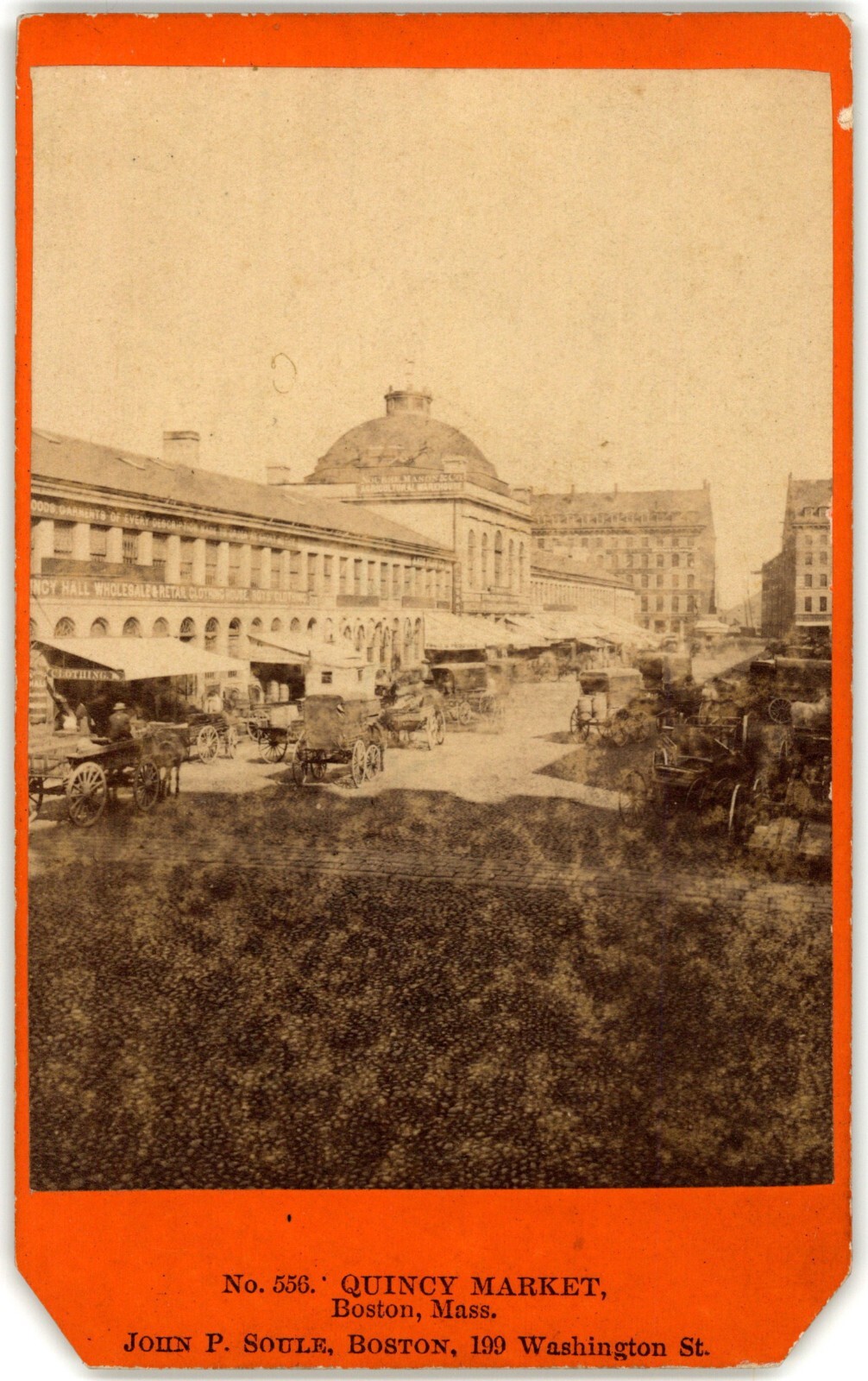 ANTIQUE CDV CIRCA 1870s QUINCY MARKET CITY STREET SIDE SCENE BOSTON MASS.