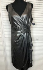 CHAPS BLK SILVER METALLIC KNIT DRESS POLY SPANDEX WOMENS Small Petite NWT $100