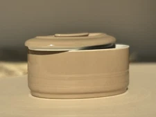 Vtg Covered Refrigerator Dish Beige Tan Oval