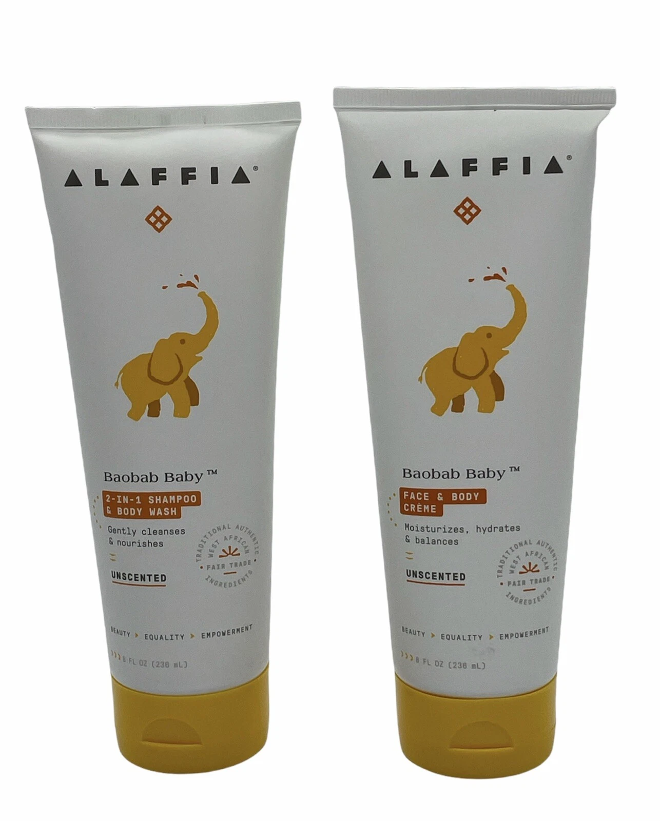 Alaffia Baobab Baby Face & Body Creme & 2-IN-1 Shampoo & Body Wash Unscented
