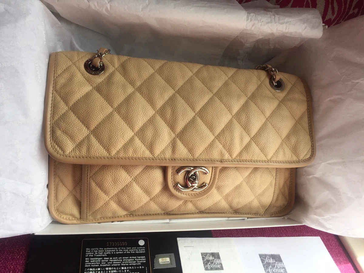 $5600 Refurbished!CHANEL Medium Beige Soft Caviar French Riviera Single  Flap Bag