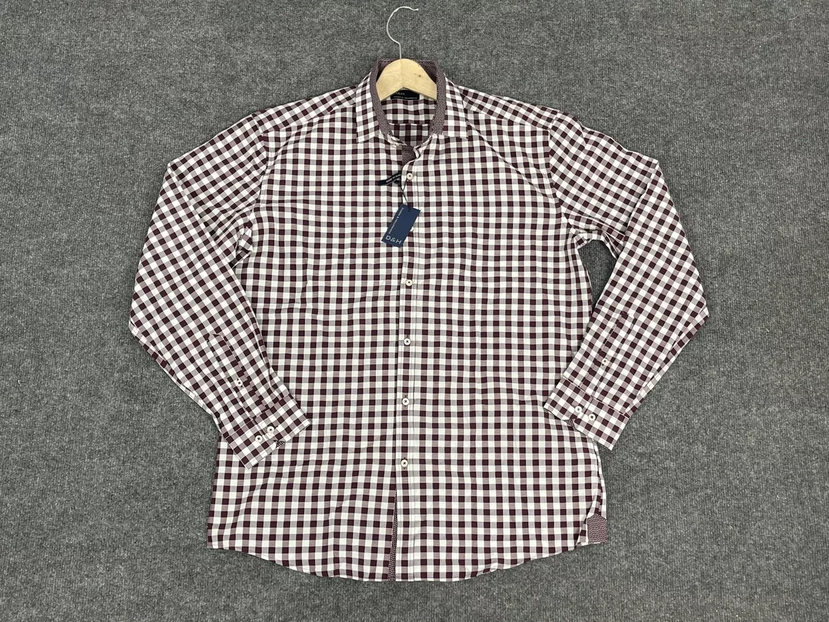 Dubbin & Hollinshead Shirt Mens Large Plaid Button Up Long Sleeve Red Check  N231