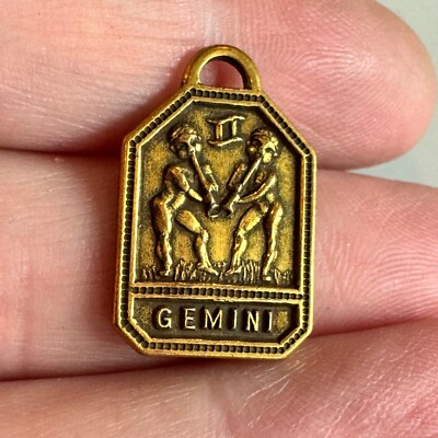 #ad #ad 1930s 1940s Zodiac Brass Charm GEMINI Gold Tone Astrology Pendant $17.95