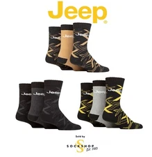 Jeep Mens Boot Socks Camo Patterned and Plain Cotton Rich for Hiking 3 Pair Pack
