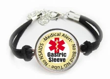 Gastric Sleeve Medical Alert Bracelet Leatherette Cord Bariatric Surgery Alert