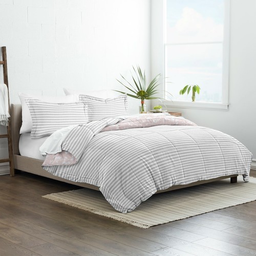 Kaycie Gray Fashion Reversible Comforter Set Pressed Flowers Pattern (3 Piece) - Picture 6 of 7