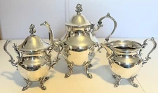 Viners Of Sheffield Alpha Silver On Copper Teapot Pot, Creamer, And Sugar Bowl