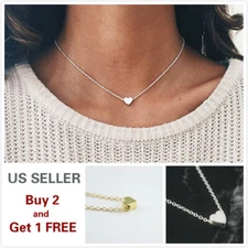 Simple Minimalist Choker Dainty Silver Gold Chain Pendant Necklace Heart 1