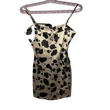 Thirty Thirty Satin Cow Print Slit Adjustable Strap Bodycon Mini Dress Size S