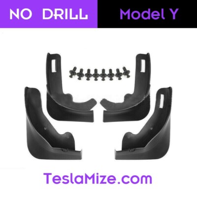 Tesla Model Y Black Mud Flap Flaps Splash Guards - Upgraded GEN 2, No Drill