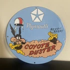 VINTAGE PLYMOUTH CAYOTE DUSTER GASOLINE MOTOR OIL PORCELAIN SIGN