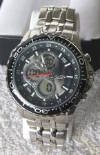 ELGIN MZB Chronograph Diver Watch Silver Tone Analog and Digital New Battery